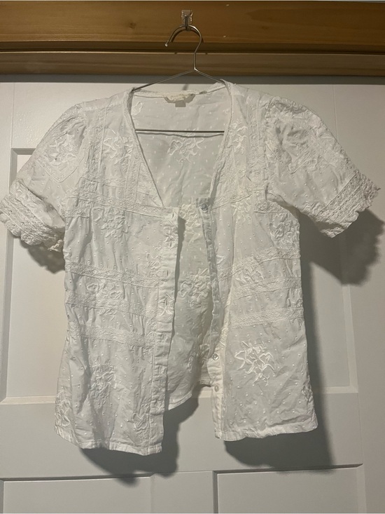 Forever That Girl Tops - 100% cotton Forever that Girl Anthropologie White Button-Front Lace Top
